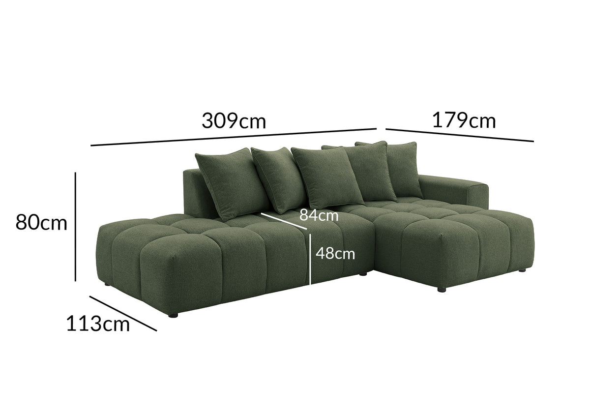 Canapé d'angle en tissu texturé vert olive CLARISSE - Angle droit