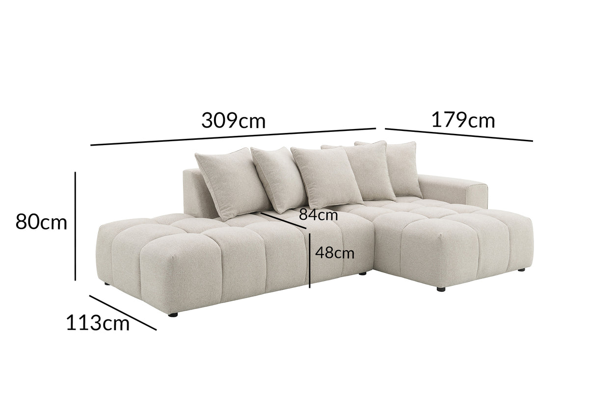 Canapé d'angle en tissu texturé beige CLARISSE - Angle droit