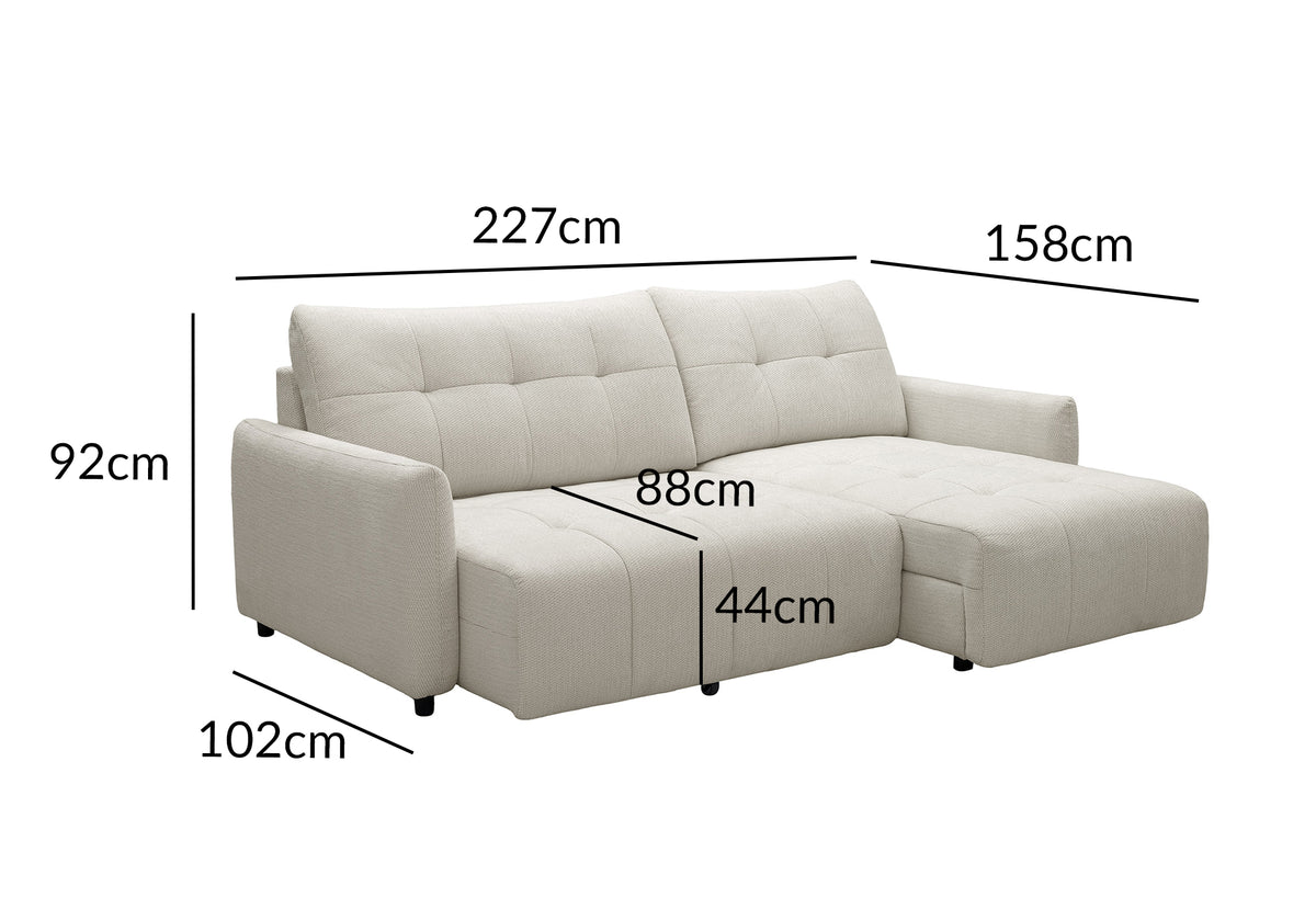 Canapé d'angle relax réversible avec coffre en tissu texturé beige KALINKA