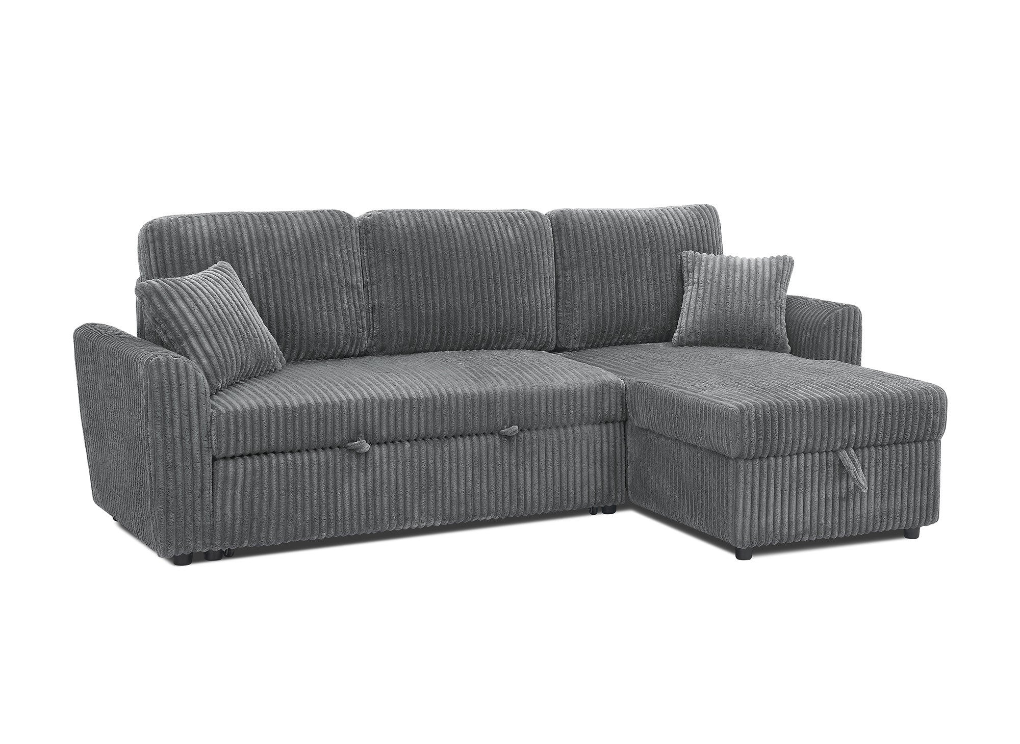Canapé d'angle convertible et réversible avec coffre en velours côtelé épais gris ADRYEN