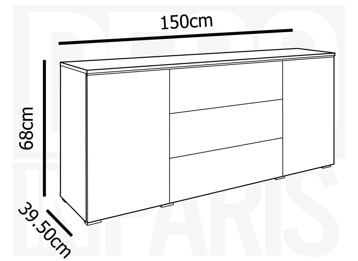 Buffet commode 2 portes 3 tiroirs chêne et blanc avec LED - ALEXIA - DécoInParis
