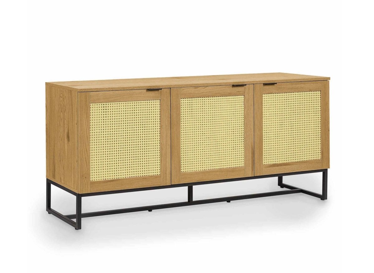 Buffet enfilade scandinave 3 portes en bois métal et cannage TULLIO - DécoInParis