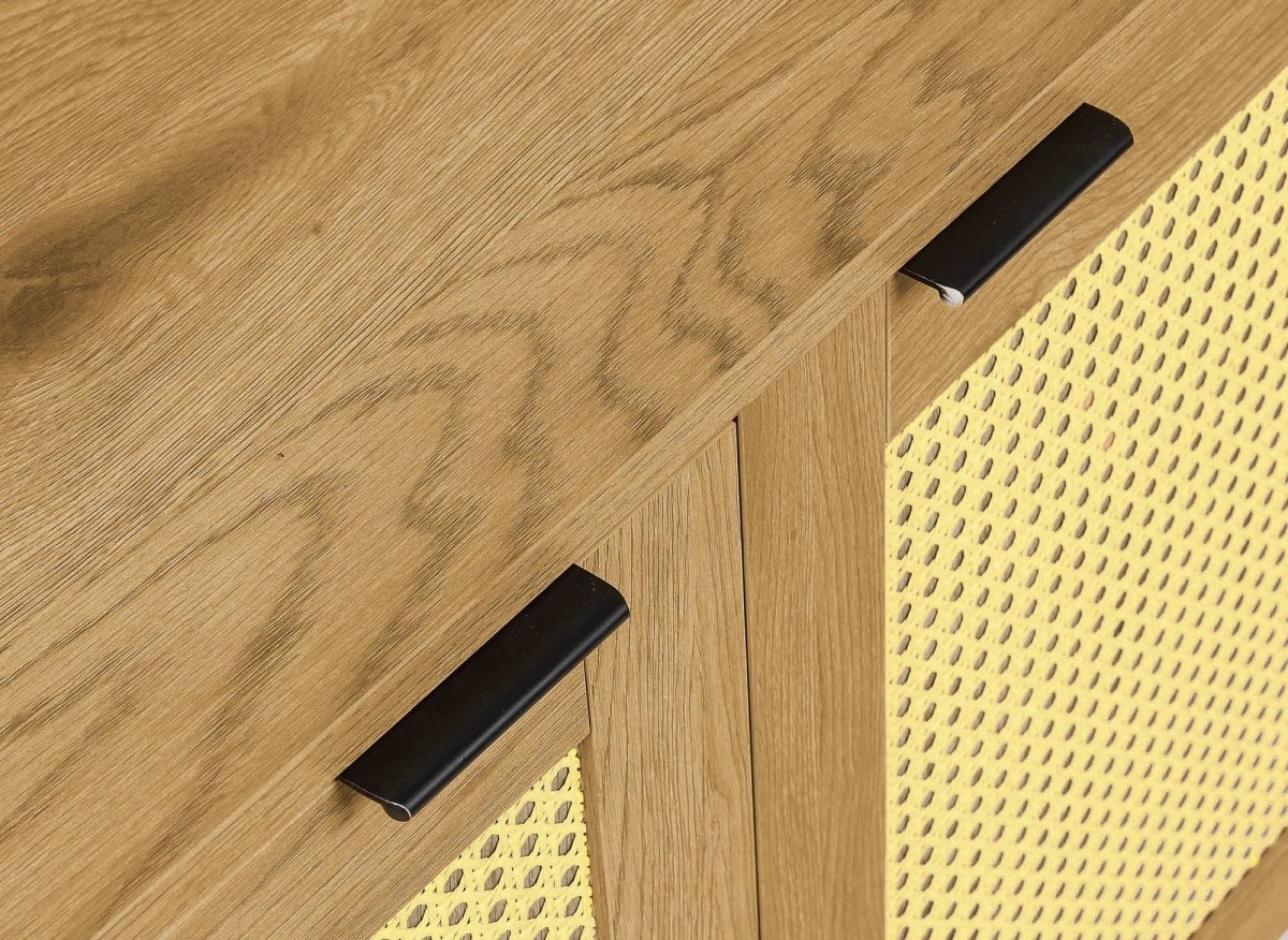 Buffet enfilade scandinave 3 portes en bois métal et cannage TULLIO - DécoInParis