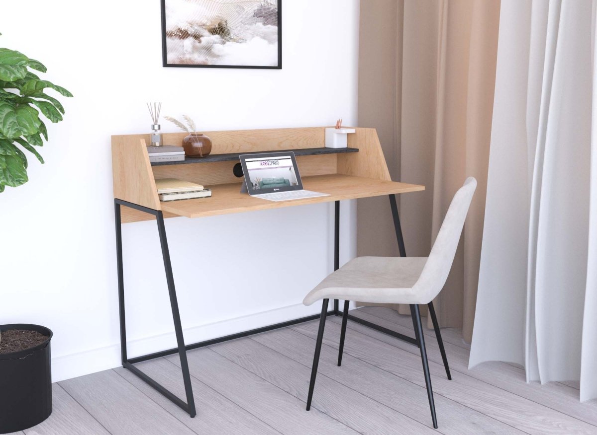 Bureau avec étagère design industriel en bois et métal LUDINE - DécoInParis