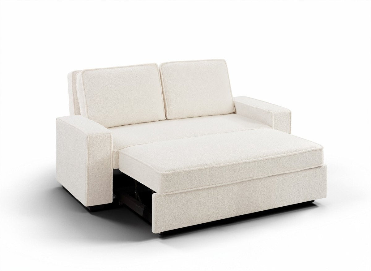 Canapé 3 places convertible en tissu bouclette écru JAMES - DécoInParis