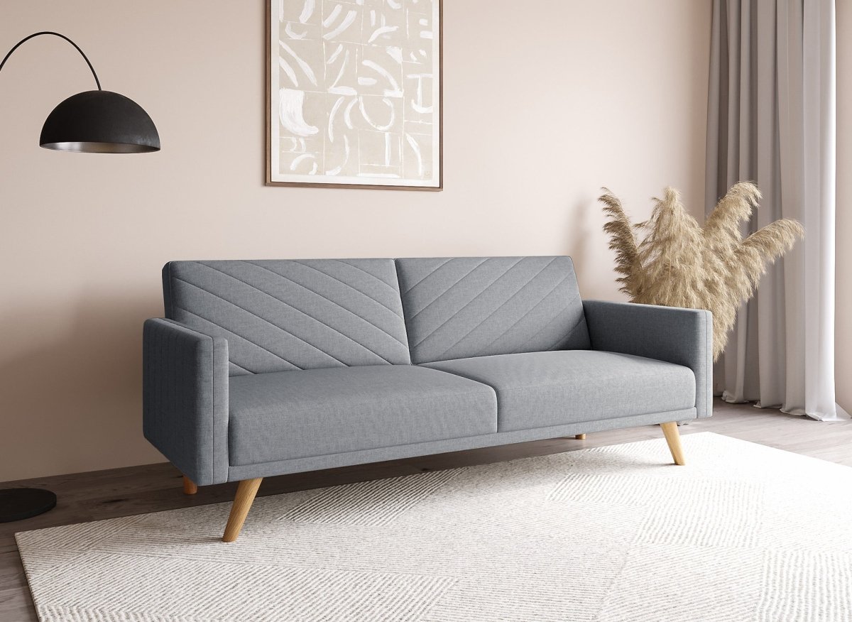 Canapé 3 places convertible scandinave en tissu gris BALDER - DécoInParis