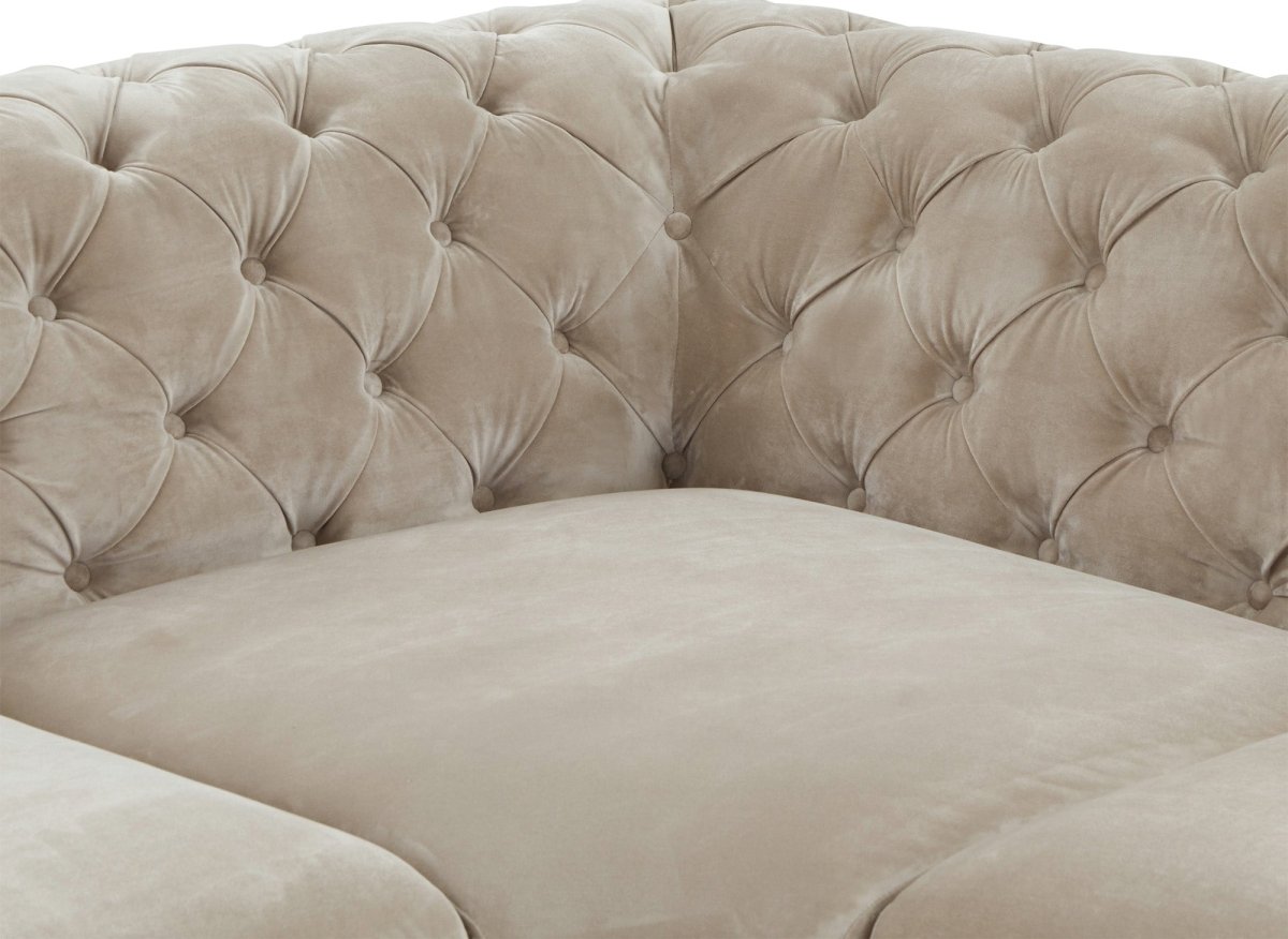 Canapé capitonné chesterfield d'angle réversible en velours beige CARMEN - DécoInParis