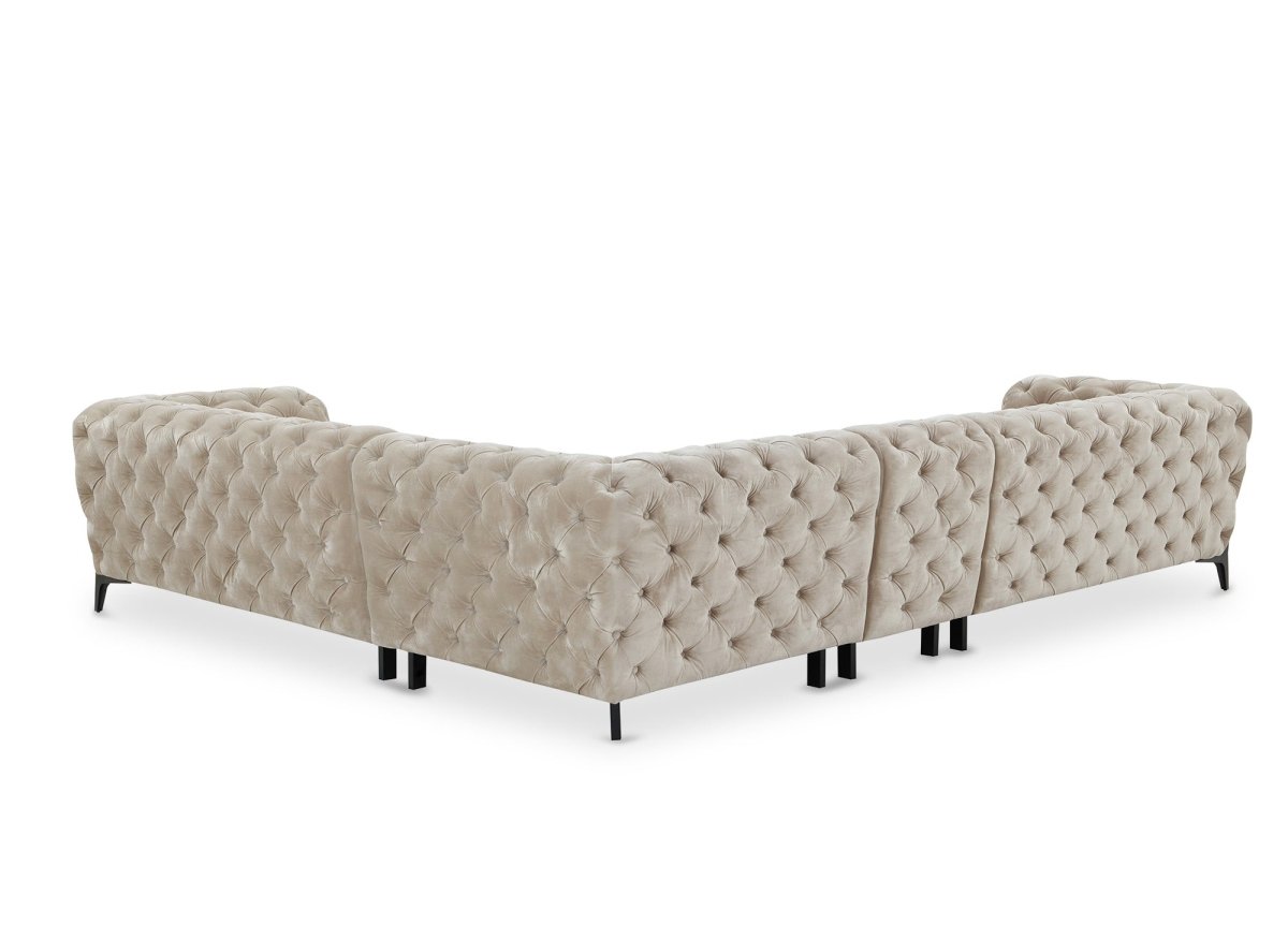 Canapé capitonné chesterfield d'angle réversible en velours beige CARMEN - DécoInParis