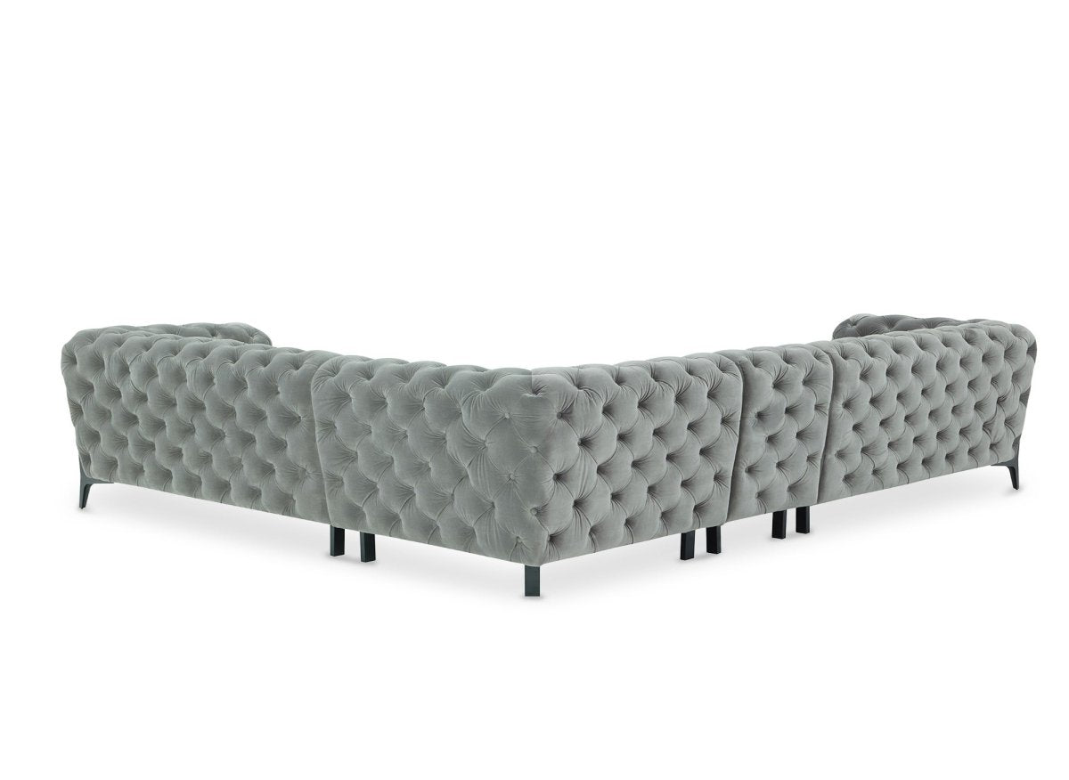 Canapé capitonné chesterfield d'angle réversible en velours gris CARMEN - DécoInParis