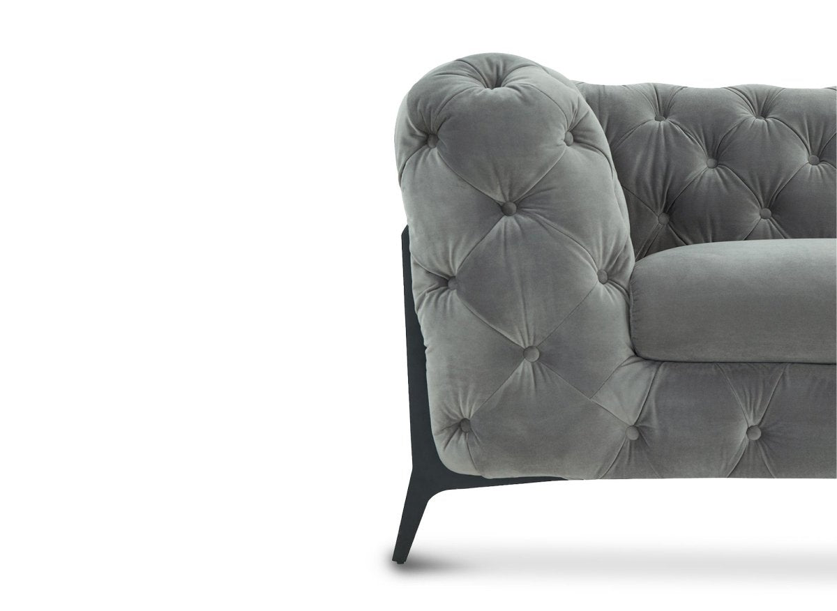 Canapé capitonné chesterfield d'angle réversible en velours gris CARMEN - DécoInParis