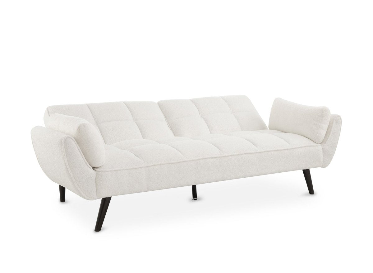 Canapé clic clac 3 places en tissu bouclette blanc écru NARA - DécoInParis