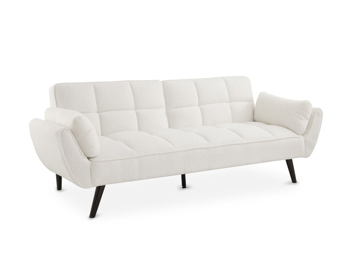 Canapé clic clac 3 places en tissu bouclette blanc écru NARA - DécoInParis