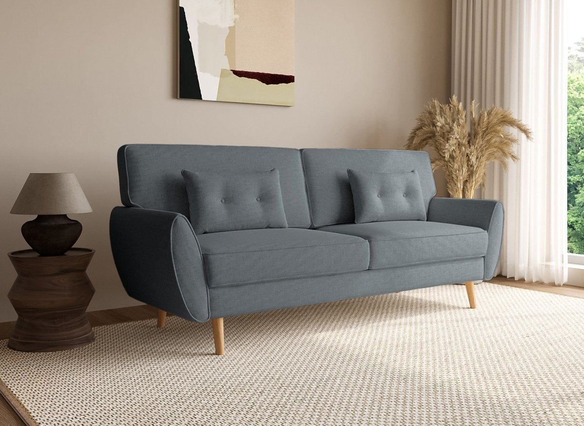 Canapé clic clac en tissu gris foncé avec pieds en bois PANAMA - DécoInParis