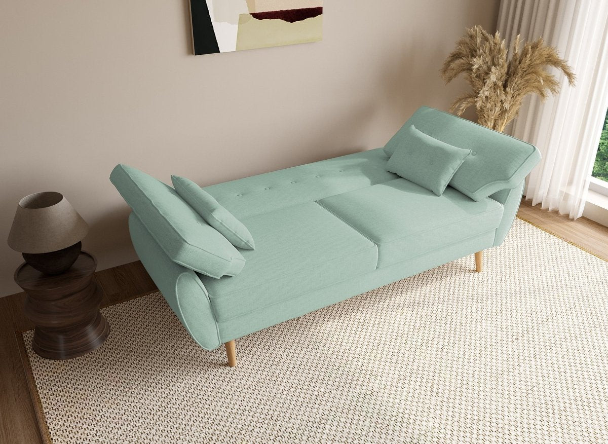 Canapé clic clac en tissu vert d'eau avec pieds en bois PANAMA - DécoInParis