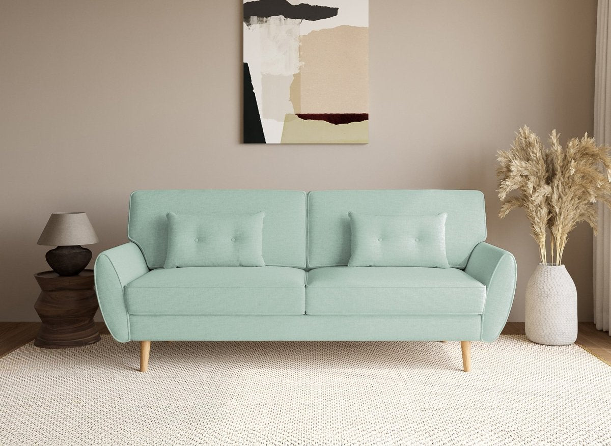 Canapé clic clac en tissu vert d'eau avec pieds en bois PANAMA - DécoInParis