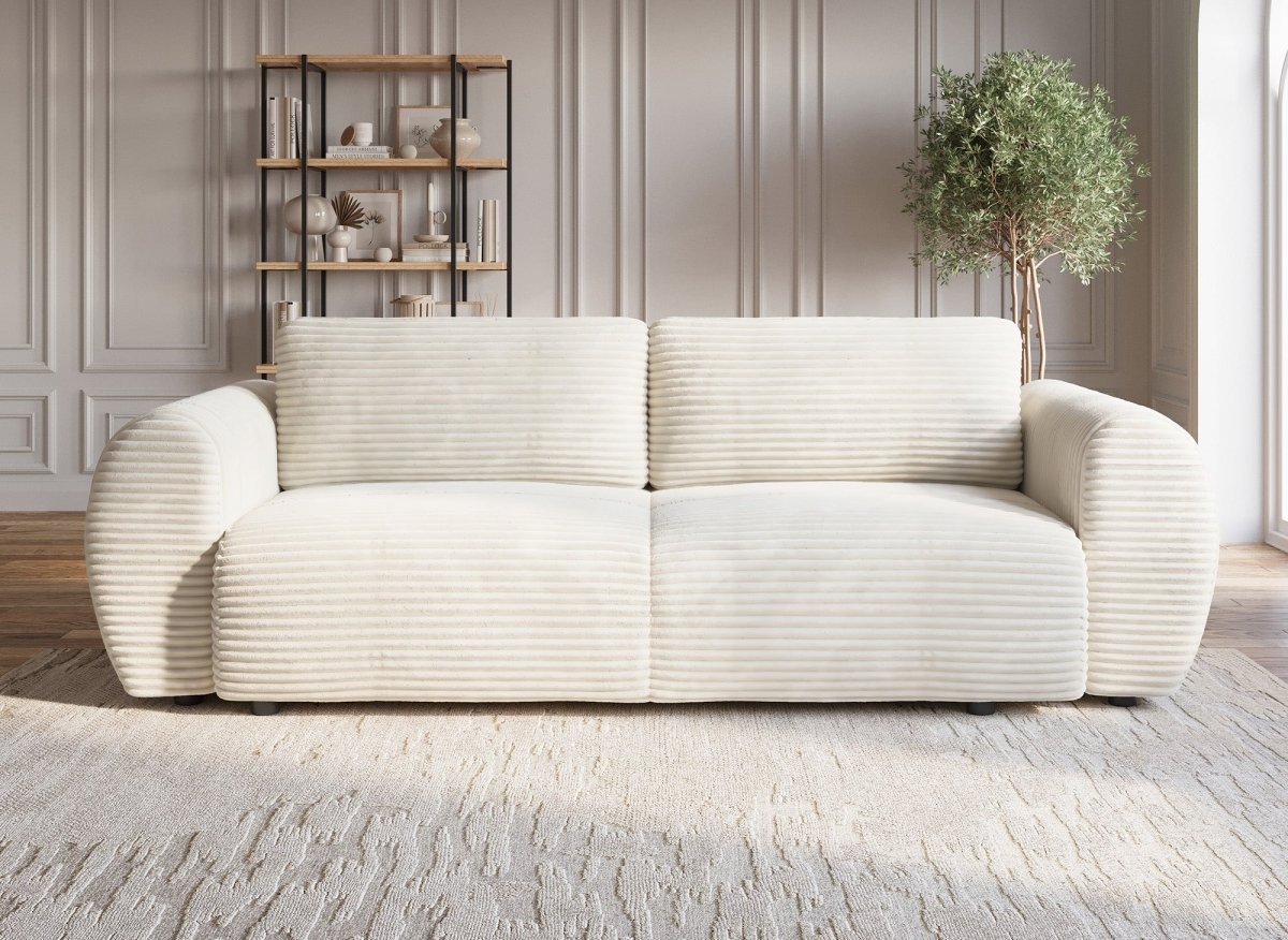 Canapé convertible 3 places avec coffre en gros côtelé doux beige TILDA - DécoInParis