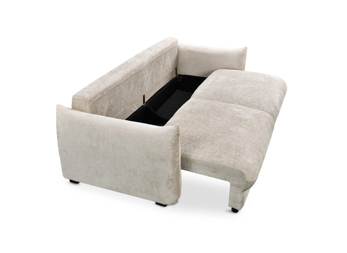 Canapé convertible 3 places avec coffre en velours chiné beige COLBY - DécoInParis