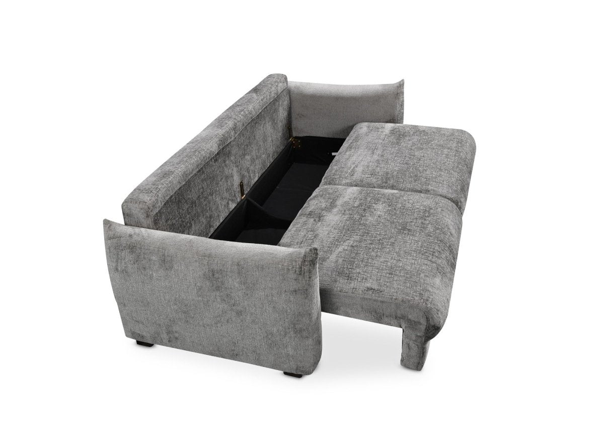 Canapé convertible 3 places avec coffre en velours chiné gris COLBY - DécoInParis