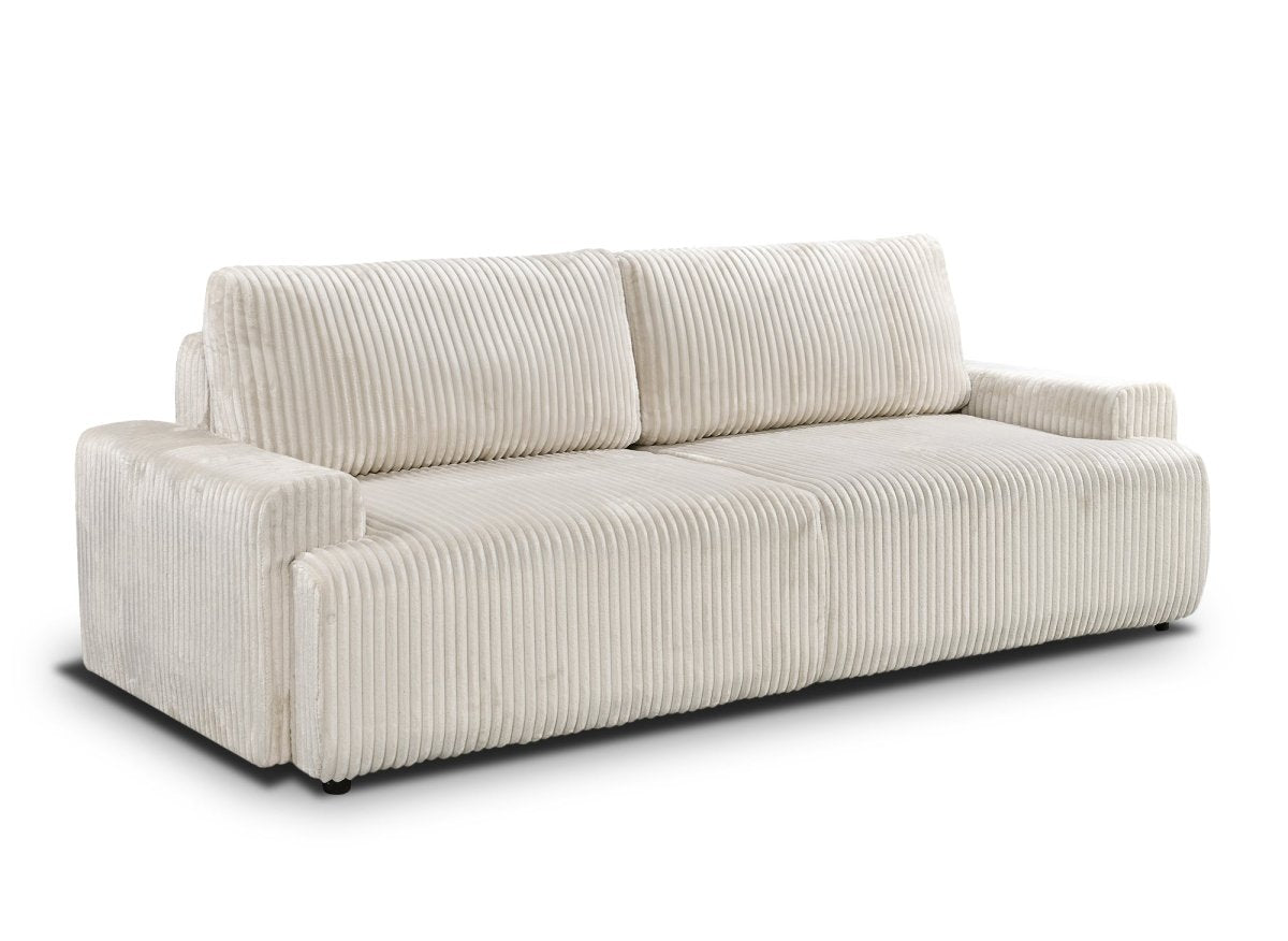 Canapé convertible 3 places avec coffre en velours côtelé épais beige MILO - DécoInParis