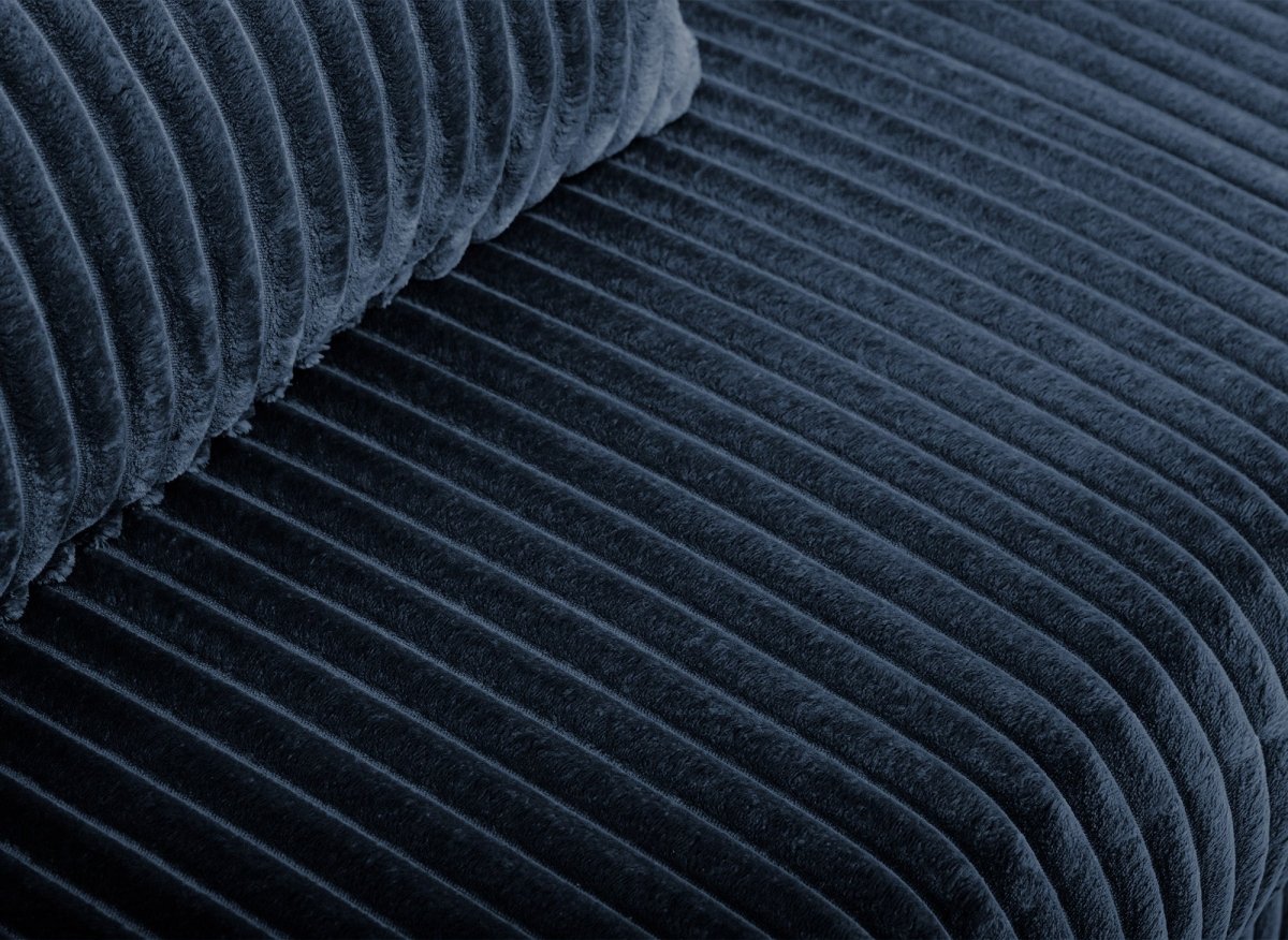 Canapé convertible 3 places avec coffre en velours côtelé épais bleu ZURIA - DécoInParis