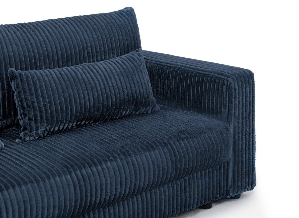 Canapé convertible 3 places avec coffre en velours côtelé épais bleu ZURIA - DécoInParis