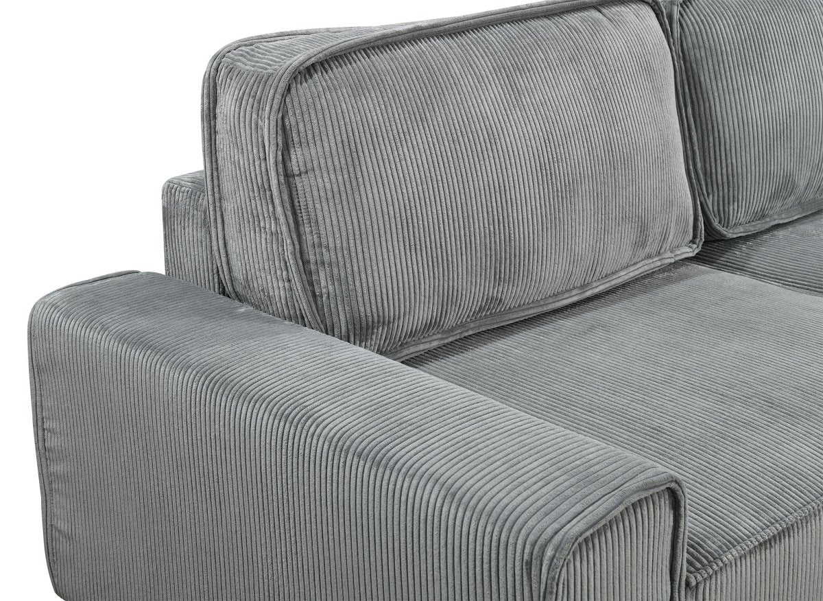 Canapé convertible 3 places avec coffre en velours côtelé épais gris DONA - DécoInParis
