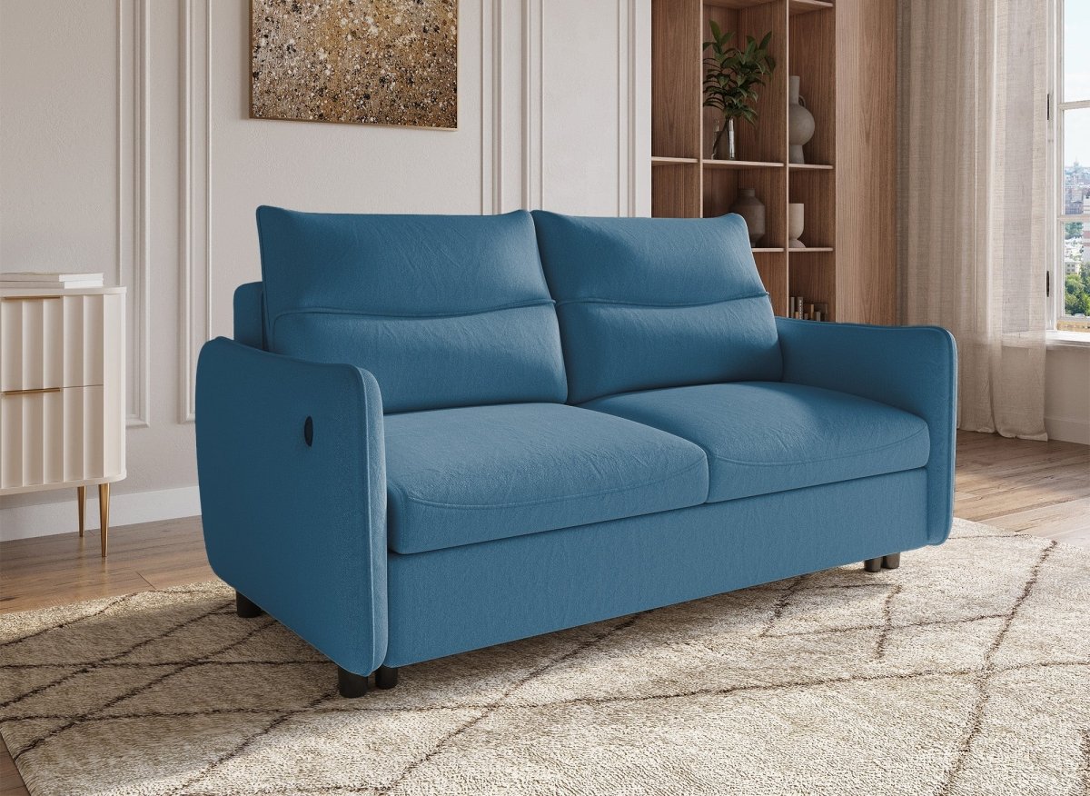 Canapé convertible 3 places en tissu bleu ZADIG - DécoInParis
