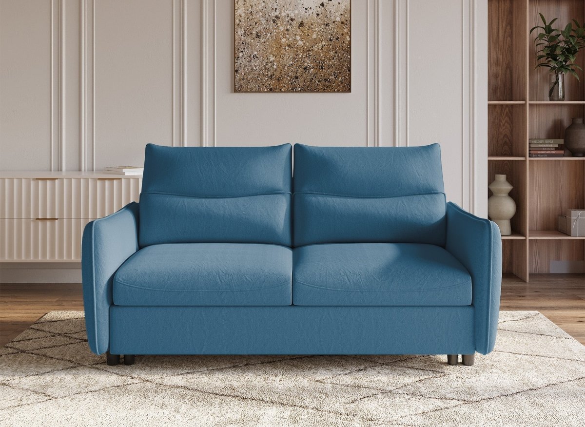 Canapé convertible 3 places en tissu bleu ZADIG - DécoInParis