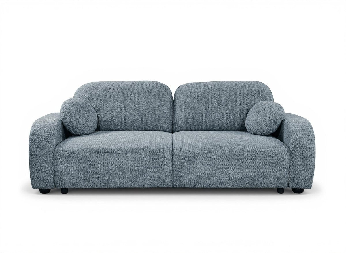 Canapé convertible 3 places en tissu bouclette bleu MAYORA - DécoInParis