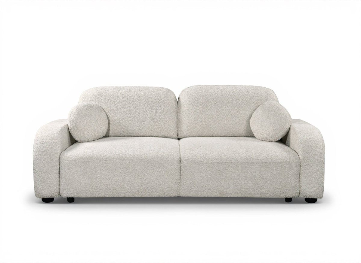 Canapé convertible 3 places en tissu bouclette écru MAYORA - DécoInParis