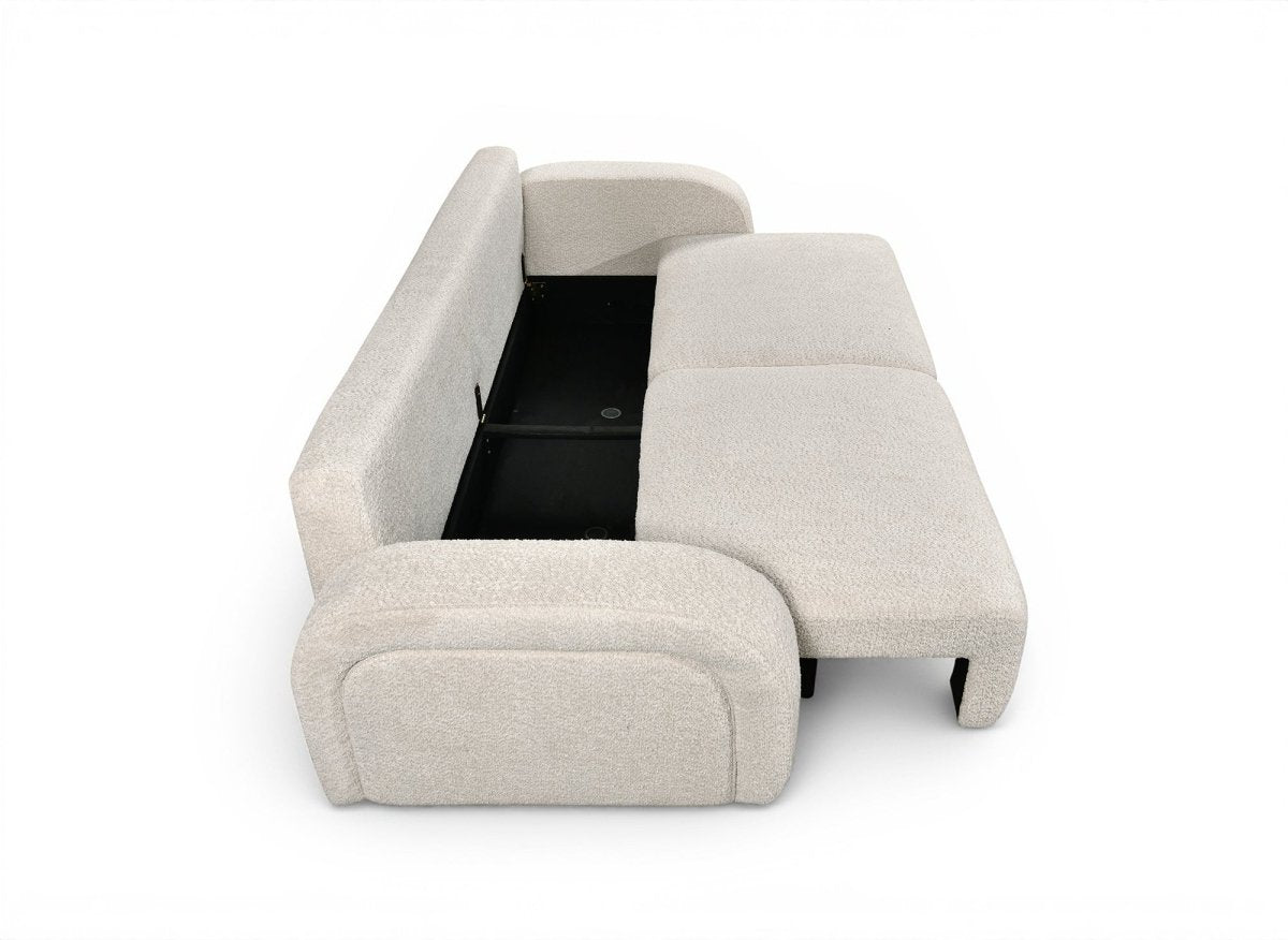 Canapé convertible 3 places en tissu bouclette écru MAYORA - DécoInParis