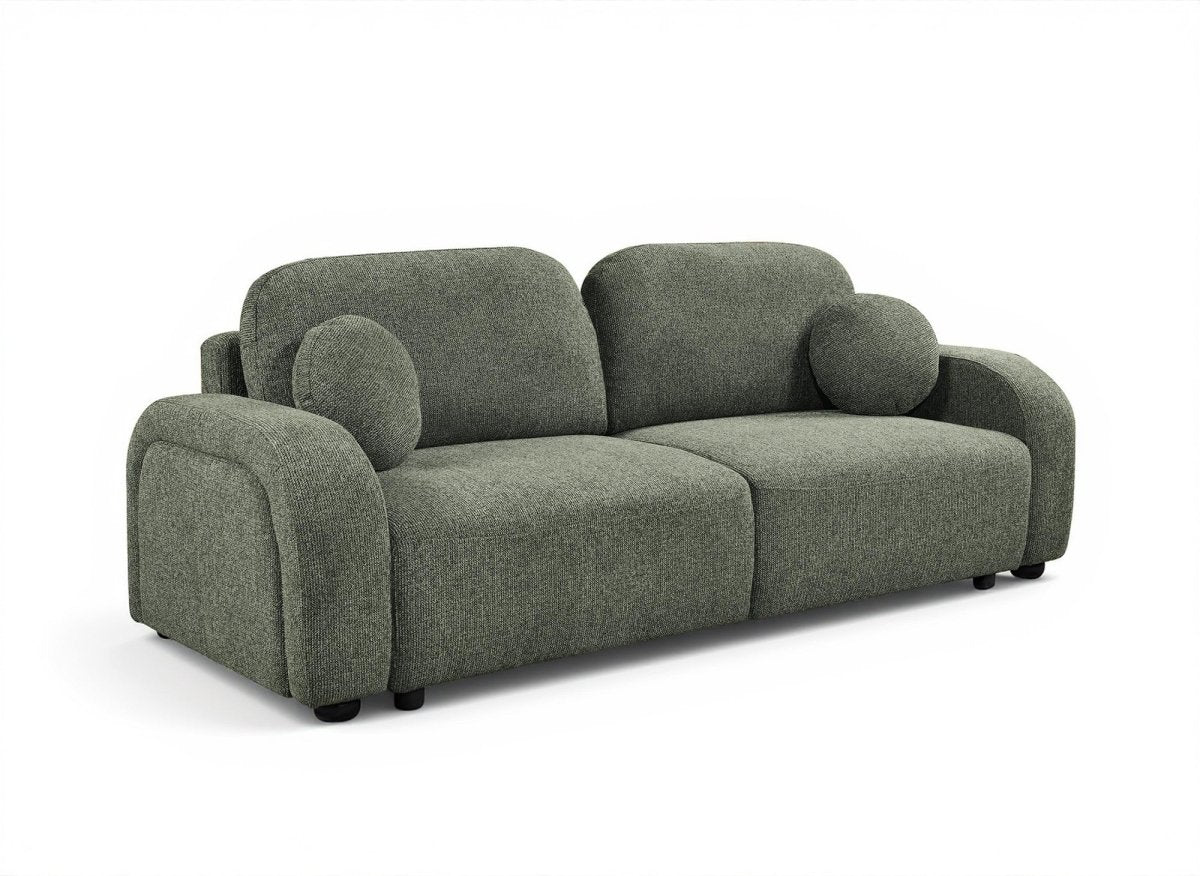 Canapé convertible 3 places en tissu bouclette vert MAYORA - DécoInParis