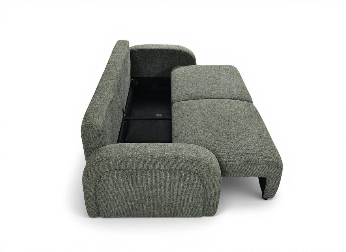 Canapé convertible 3 places en tissu bouclette vert MAYORA - DécoInParis