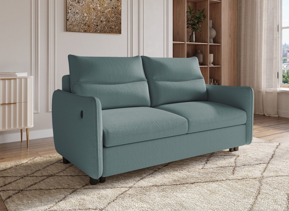 Canapé convertible 3 places en tissu vert ZADIG - DécoInParis