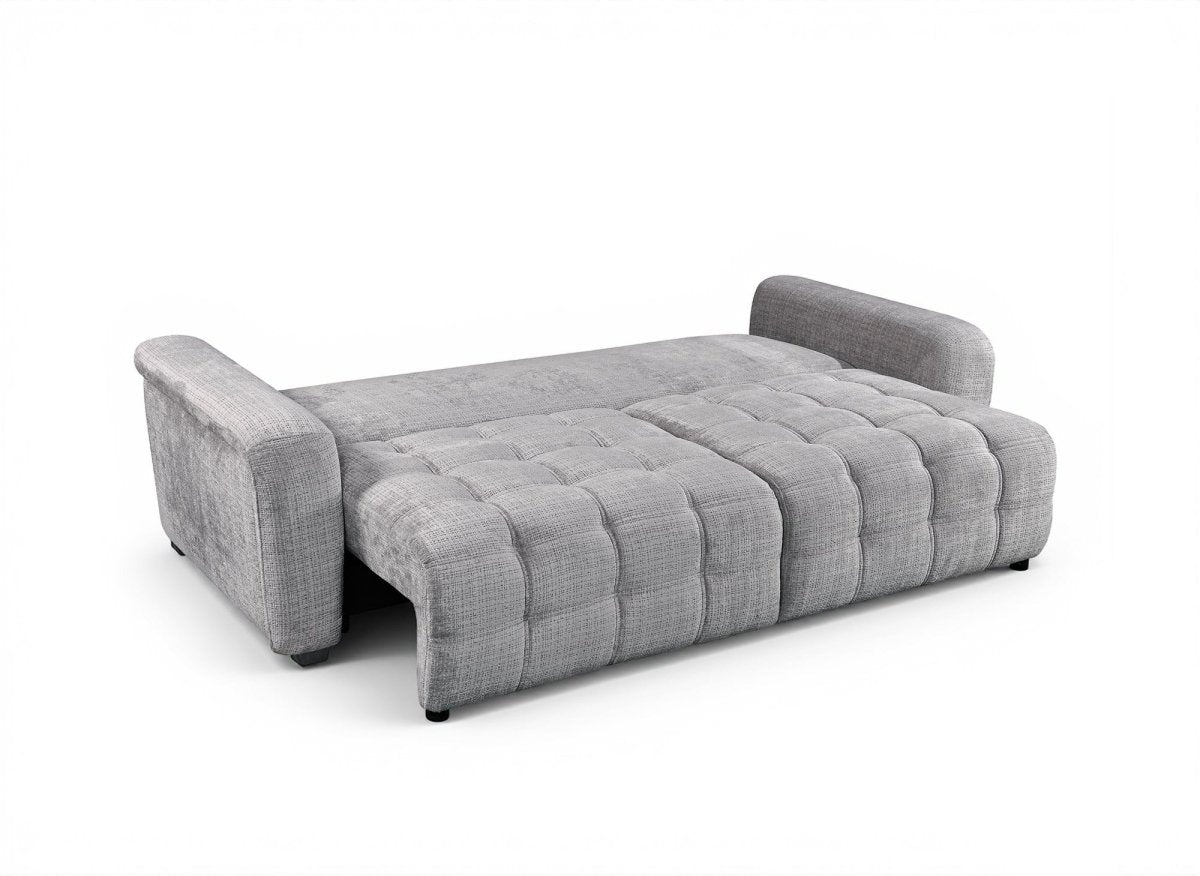 Canapé convertible avec coffre 3 places en velours chiné gris RALYA - DécoInParis