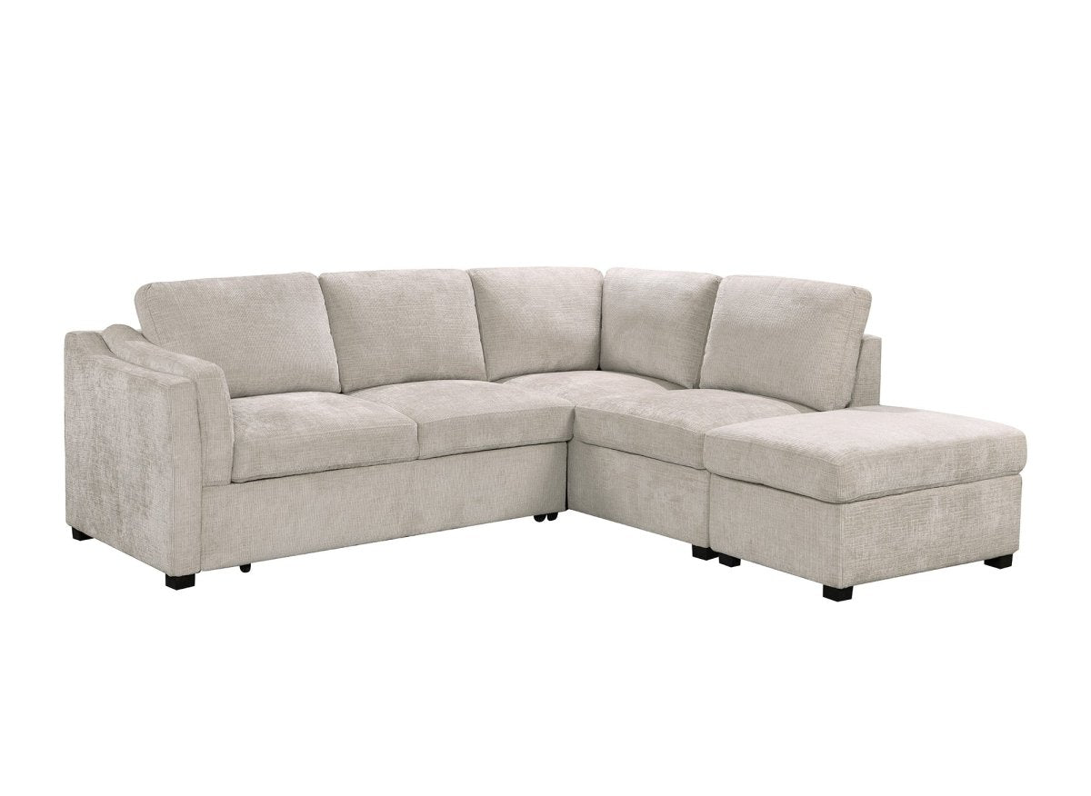 Canapé convertible avec coffre en velours chiné beige BARNEY - Angle droit - DécoInParis