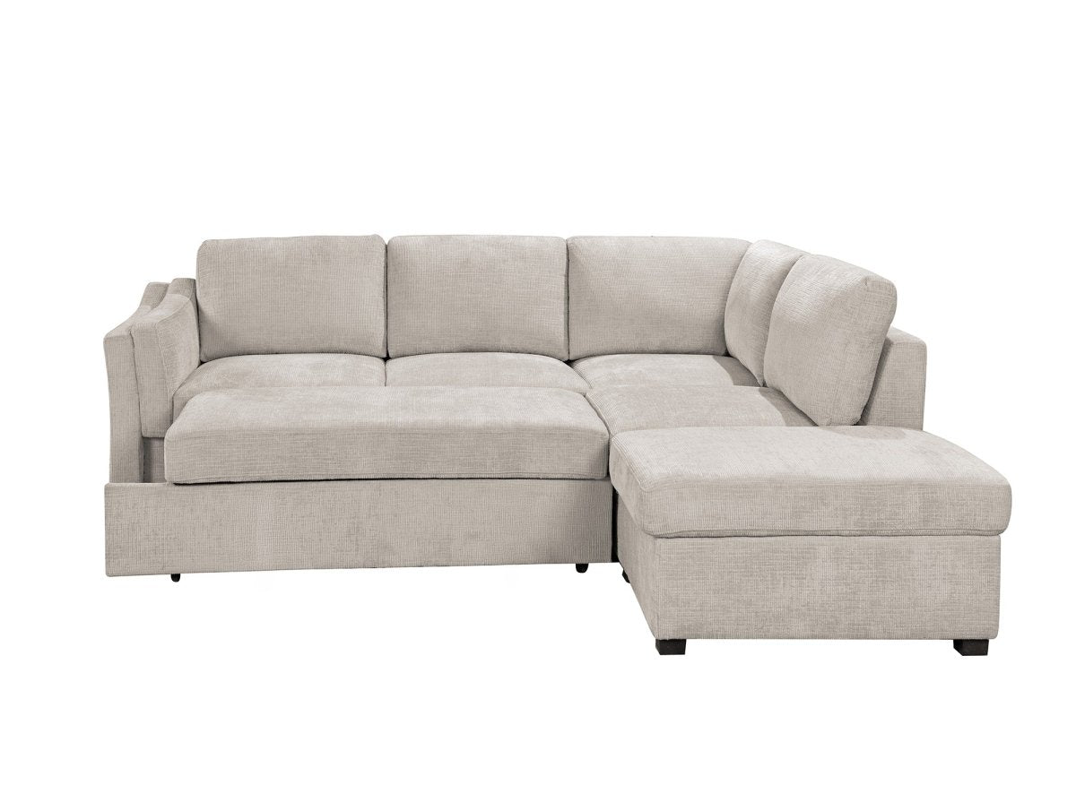 Canapé convertible avec coffre en velours chiné beige BARNEY - Angle droit - DécoInParis