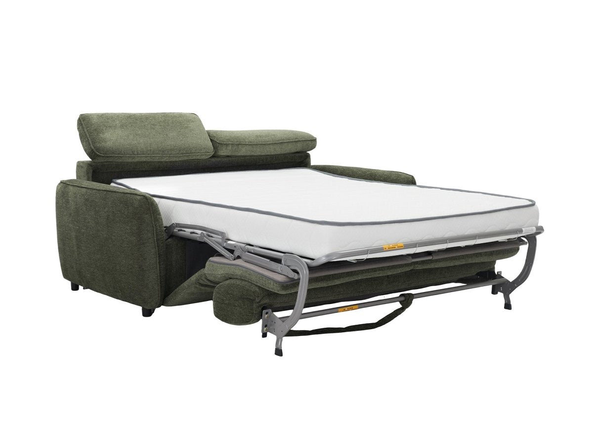 Canapé convertible express 3 places en tissu texturé vert JACINTHE - DécoInParis