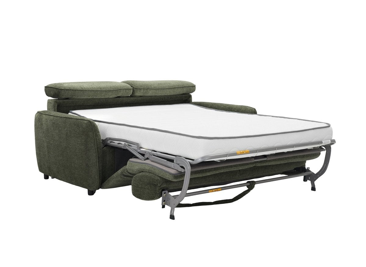 Canapé convertible express 3 places en tissu texturé vert JACINTHE - DécoInParis