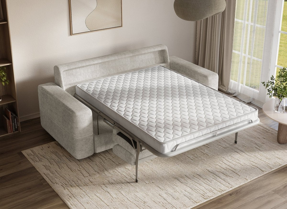 Canapé convertible express 3 places en velours chiné beige AMAURY - DécoInParis
