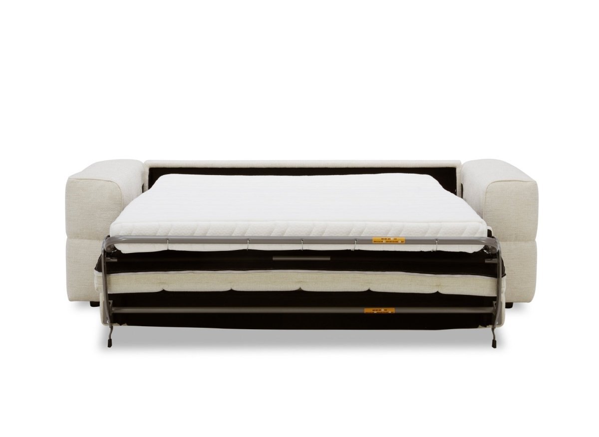 Canapé convertible express 3 places en velours texturé beige BASILE - DécoInParis