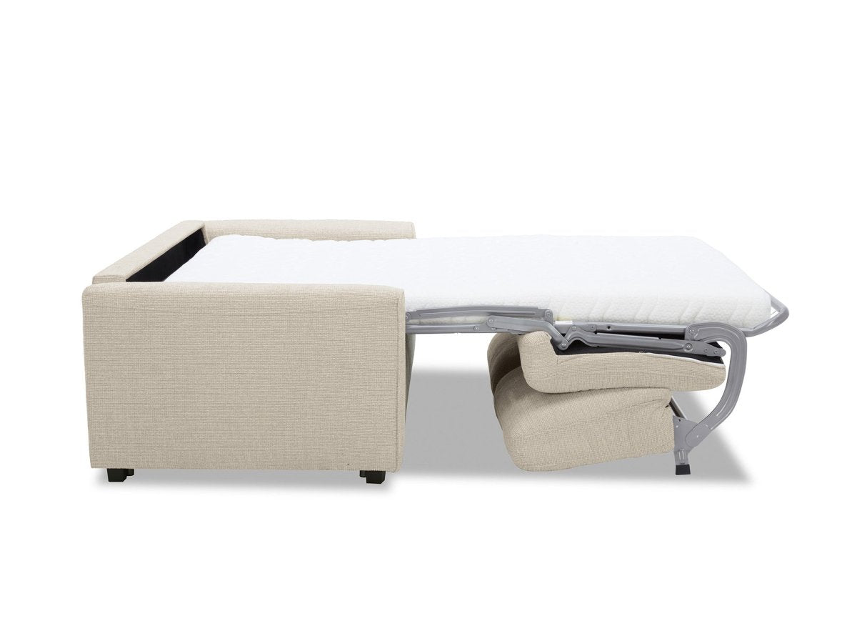 Canapé convertible express 3 places en velours texturé beige KALIANA - DécoInParis