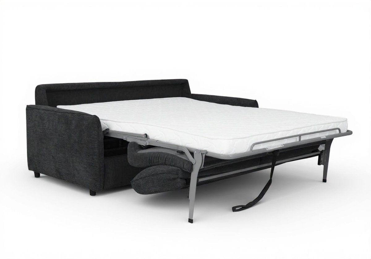 Canapé convertible express 3 places en velours texturé gris foncé CHIARA - DécoInParis