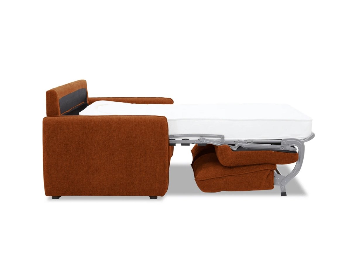 Canapé convertible express 3 places matelas 15 cm en tissu texturé terracotta ADILIO - DécoInParis