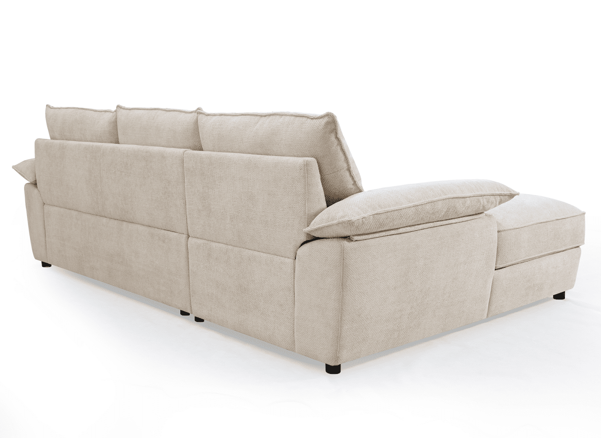Canapé d'angle convertible avec coffre de rangement en velours chiné beige GABIN - Angle gauche - DécoInParis