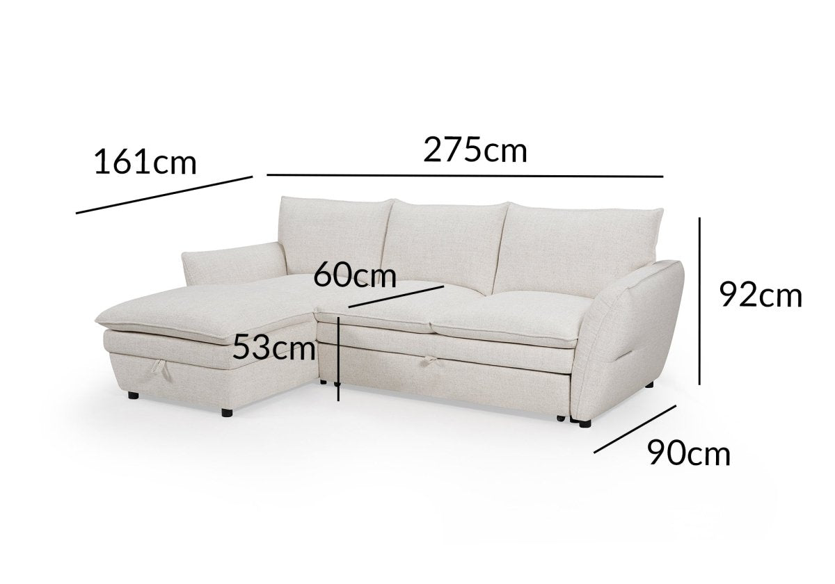 Canapé d'angle convertible avec coffre en tissu beige CAPUCINE - Angle gauche - DécoInParis