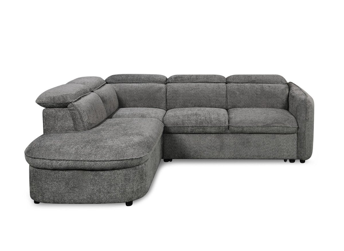 Canapé d'angle convertible avec coffre en tissu bouclette gris BAYA - angle gauche - DécoInParis