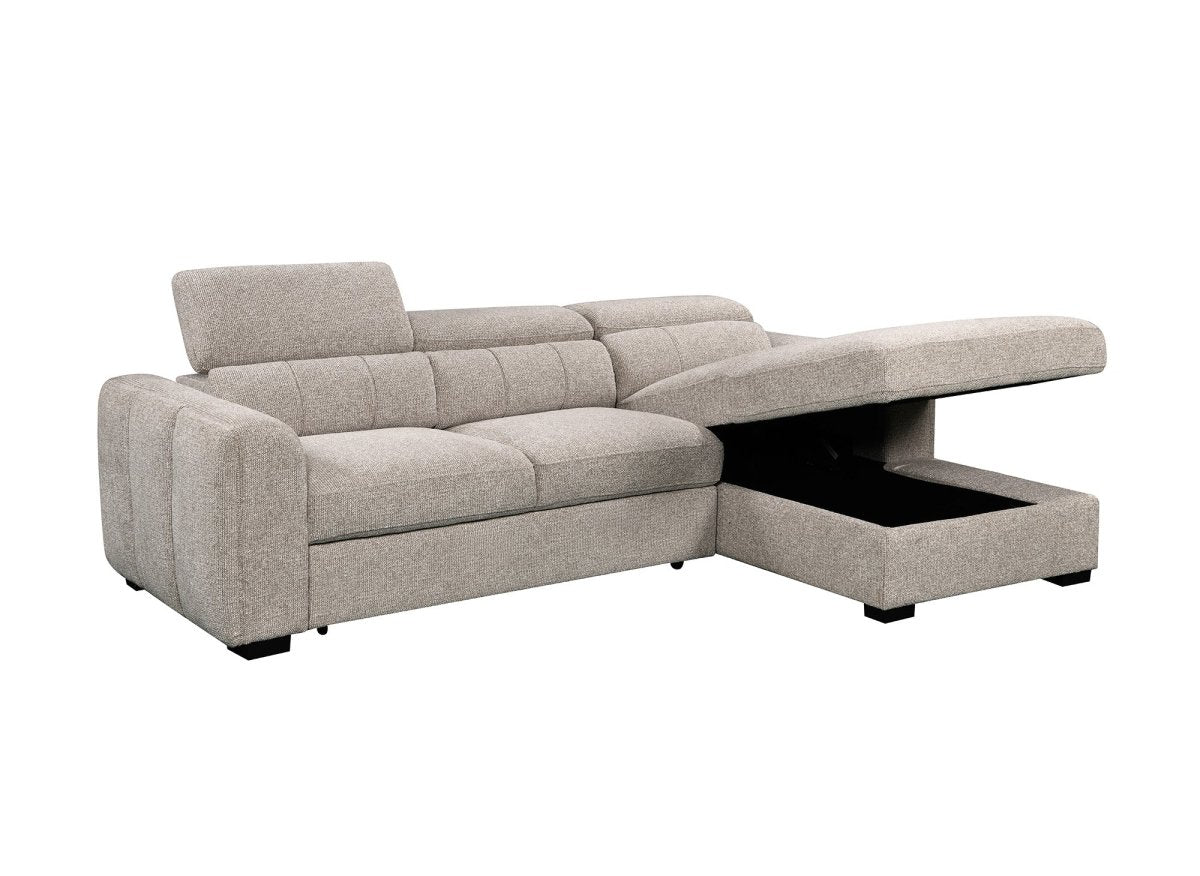 Canapé d'angle convertible avec coffre en tissu bouclette taupe NAOMI -Angle droit - DécoInParis