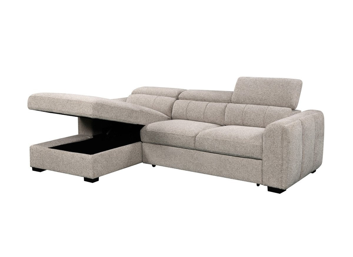 Canapé d'angle convertible avec coffre en tissu bouclette taupe NAOMI -Angle gauche - DécoInParis