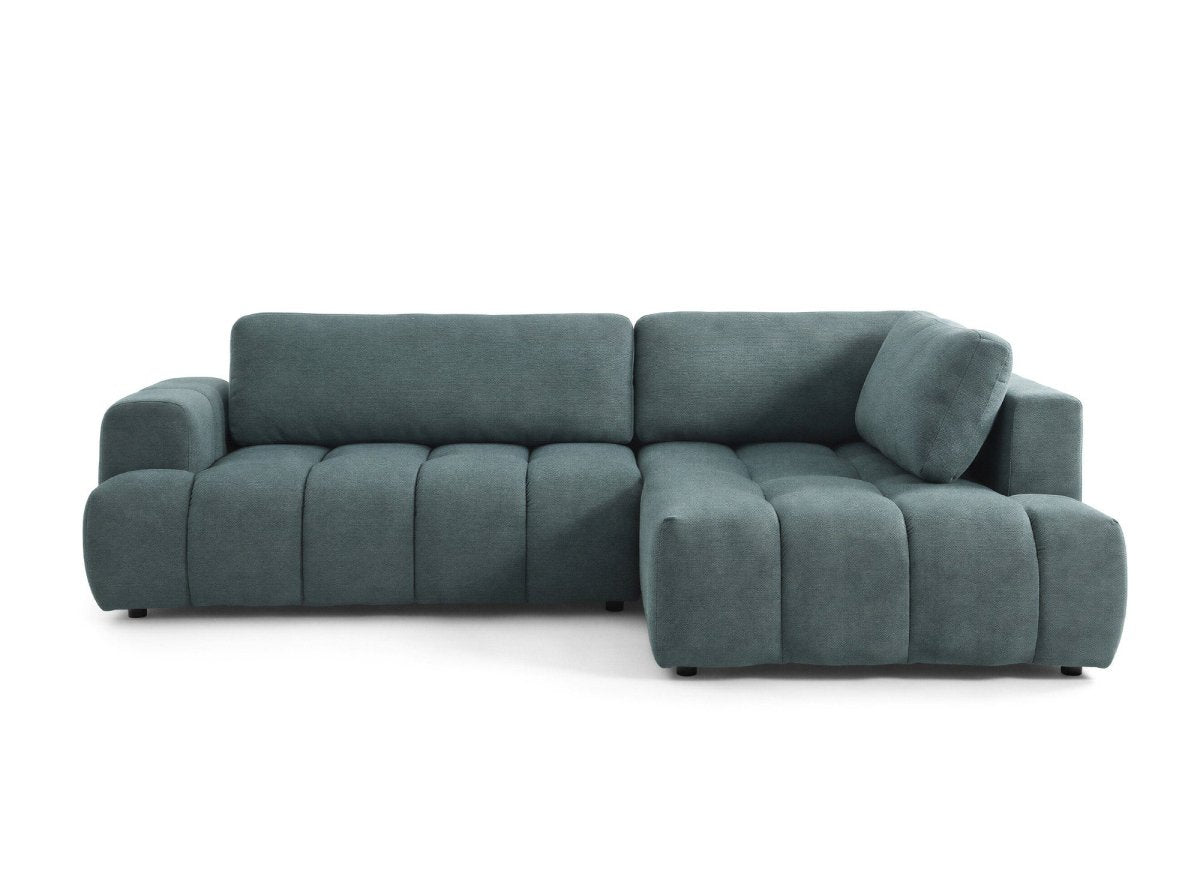Canapé d'angle convertible avec coffre en tissu vert olive HAVEN - Angle droit - DécoInParis